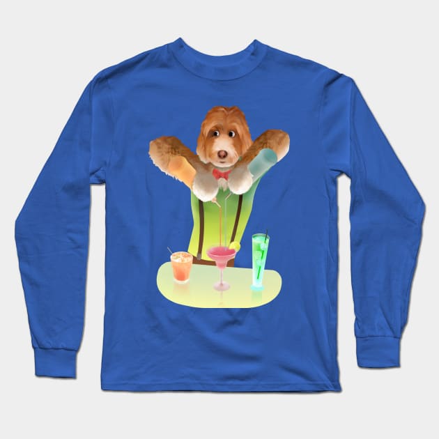 Cavapoo Dog Bartender Preparing Cocktails Long Sleeve T-Shirt by zkozkohi